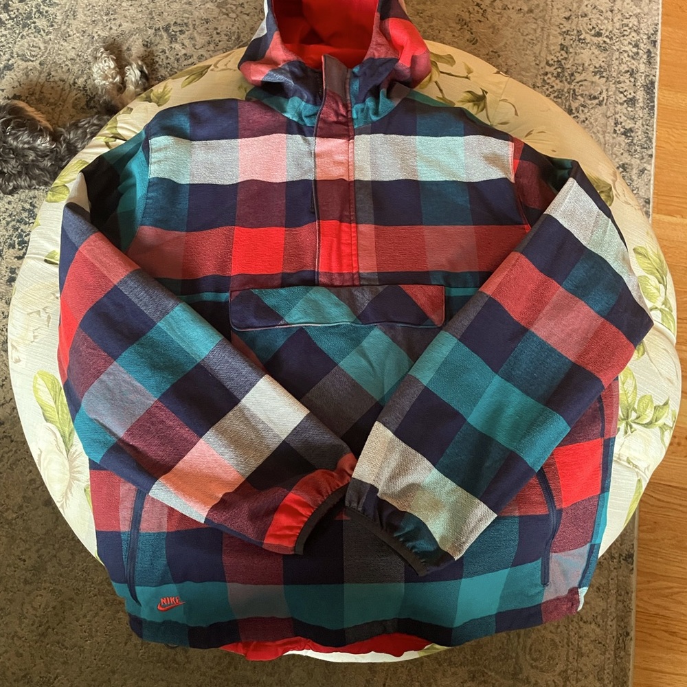 Nike SB Plaid Red Reversible Pullover Jacket Sz M